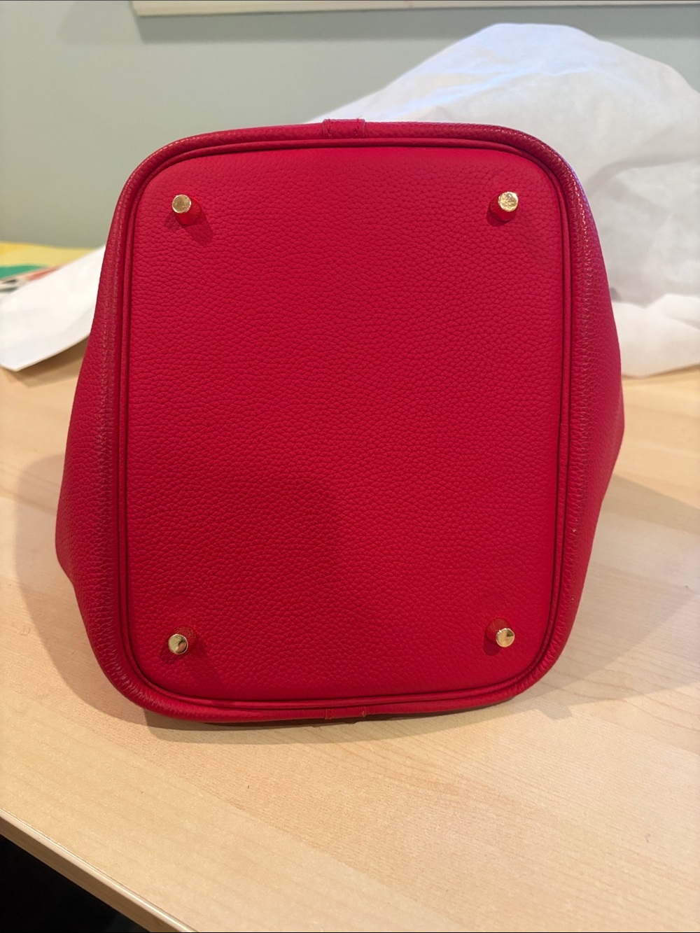 Red Leather Bucket Tote Handbag - Unbranded - Picture 5 of 16